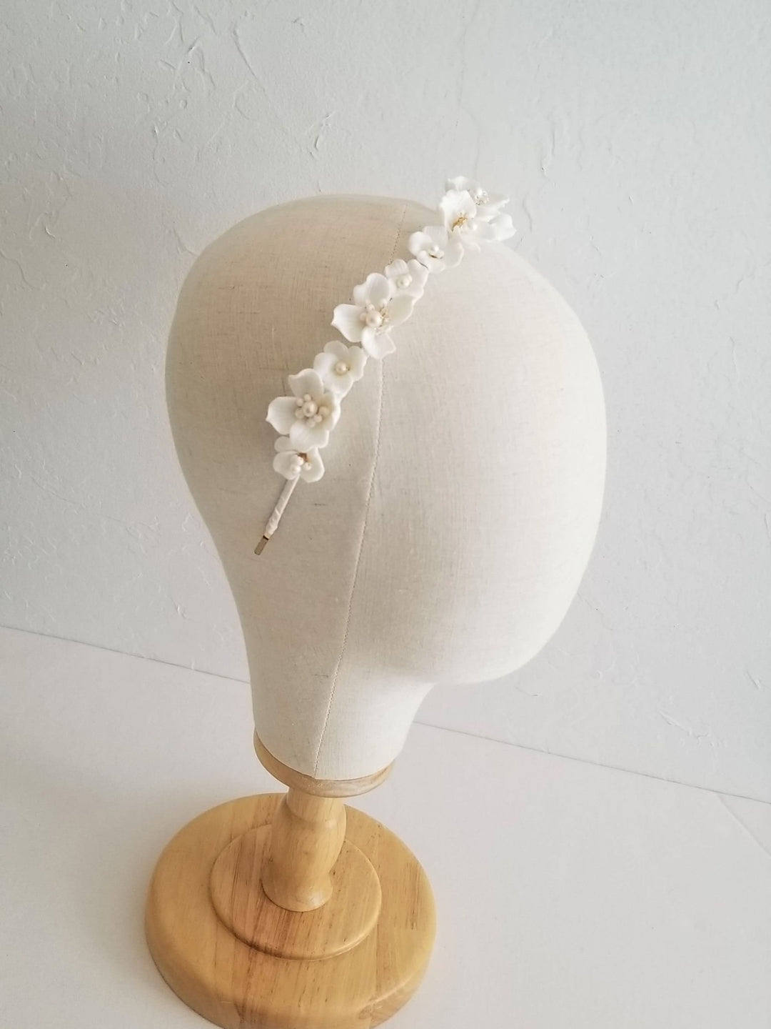 Porcelain Flower Bridal Headband, Floral Wedding Headpiece For Bride, Pearl Flower Bridal Hair Accessory - porcelain flowers, metal head band, freshwater pearls, seed beads, crystals, pure silk ribbon, wire