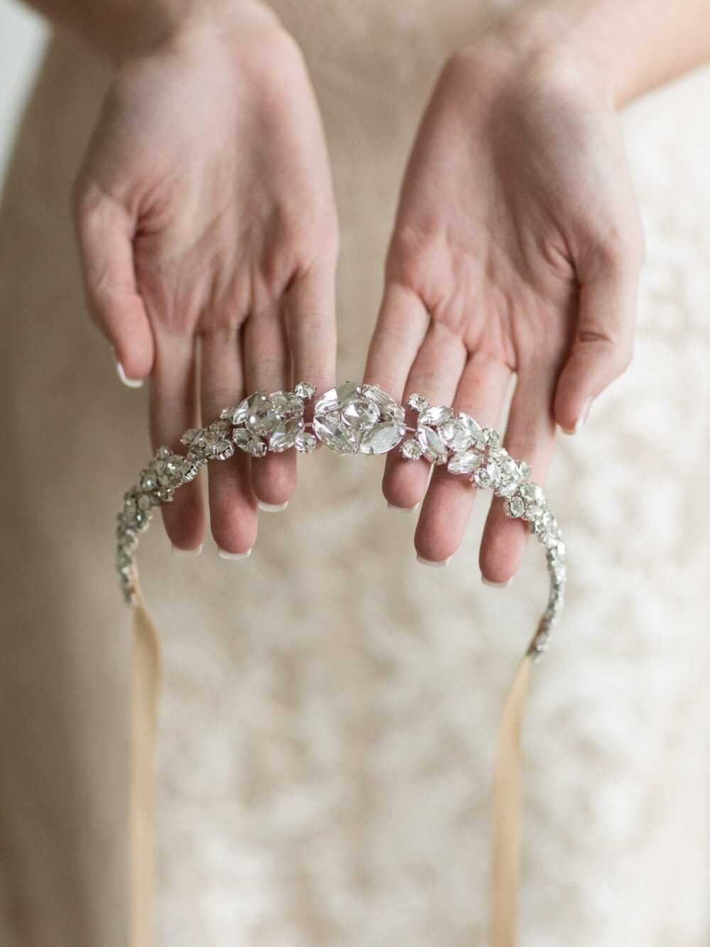 Crystal Wedding Headpiece, Rhinestone Bridal Ribbon Headband, Silver Rhinstone Wedding Hairpiece for Bride or Grad - rhinestone headband, satin ribbon