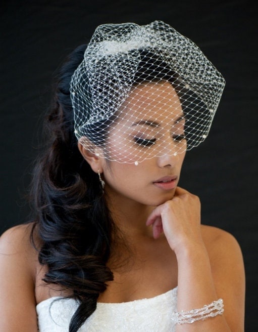 Bridal Birdcage Veil, Wedding Birdcage veil, Birdcage Veil Embellished with Pearls, Bridal Veil, Wedding Veil - metal comb, veil netting, Austrian faux pearls