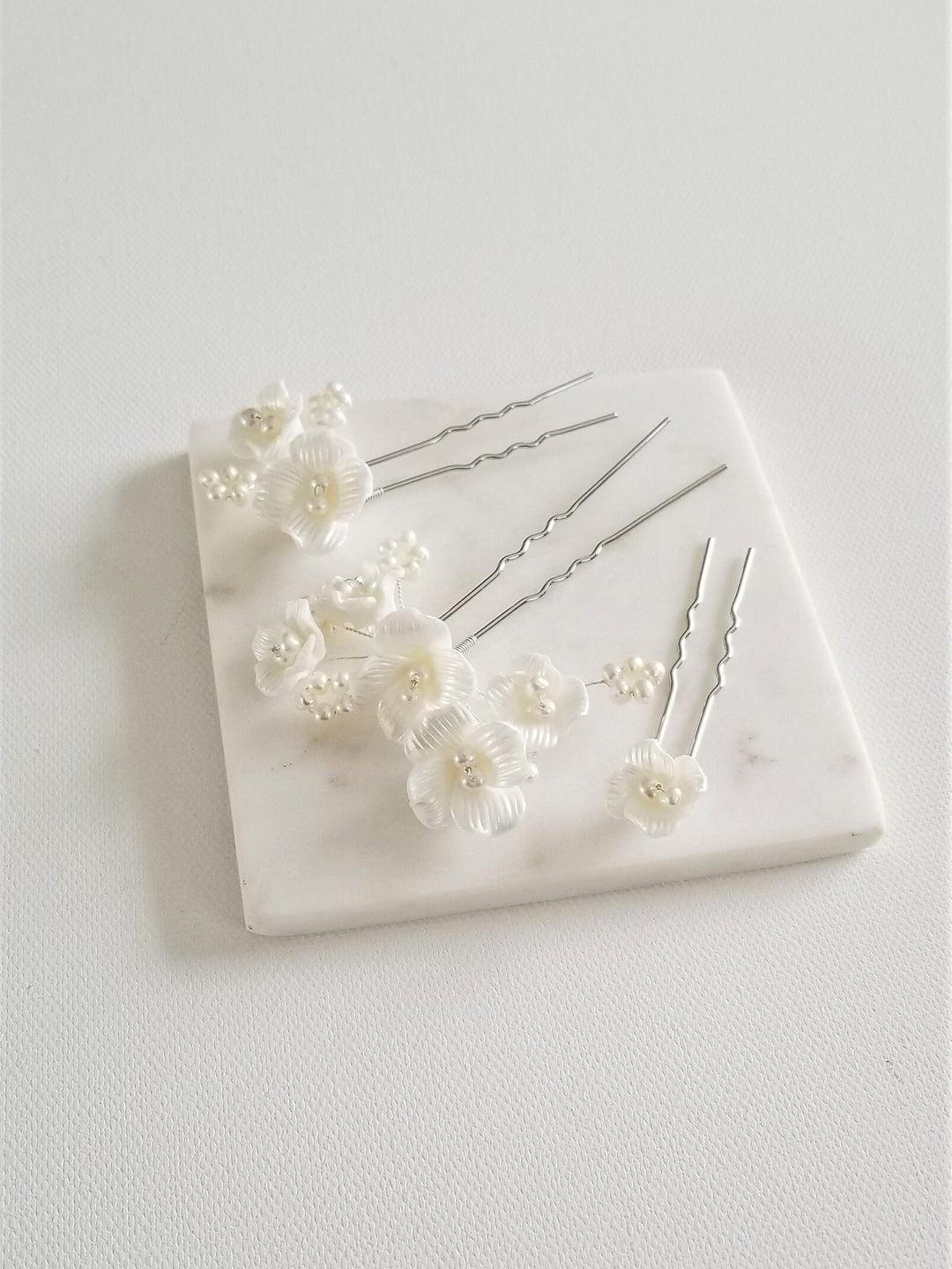 Wedding Hair Pin with Porcelain Flowers, Floral Bridal Hair Pins, Freshwater Pearl Flower Hair Pins For Bride - metal hair pin, wire, seed beads, freshwater pearls, porcelain flowers