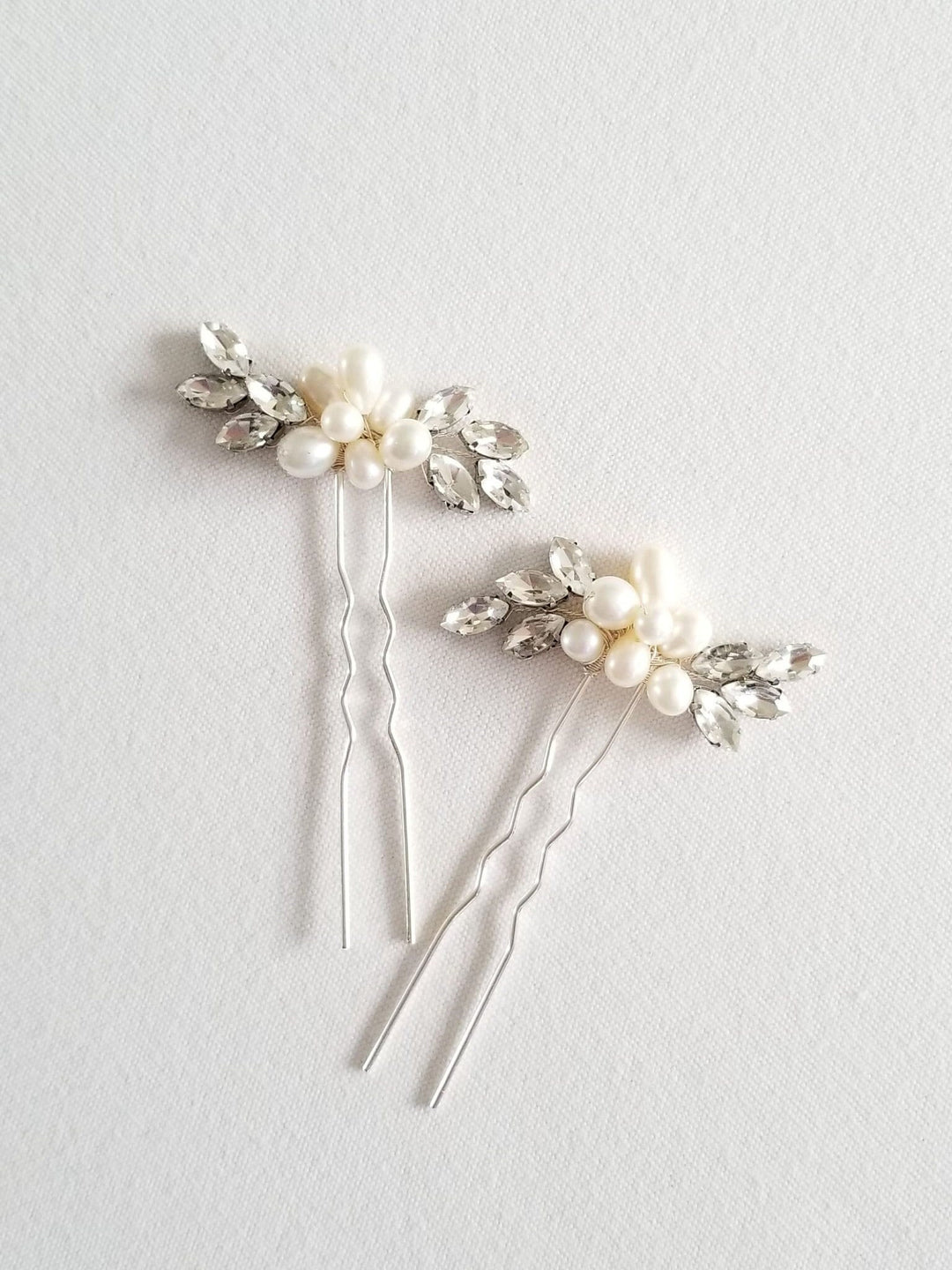 Pearl Wedding Hair Pins, Crystal Bridal Hair Pins, Freshwater Pearl Bridal Hair pins, Pearl Crystal Wedding Hair Pins - freshwater pearls, crystal navettes in settings, wire, U pins