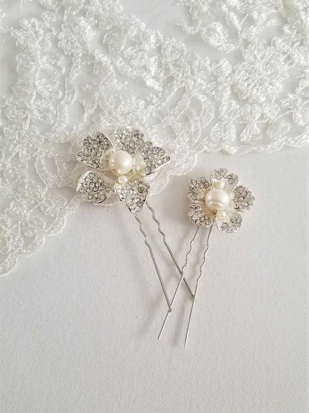 Pearl Bridal Hair Pins, Crystal Freshwater Pearl Wedding Hair Pins, Floral Bridal Hair Pins - Metal Hair Pins, Freshwater Pearls, Crystals, Metal Flowers, Wire