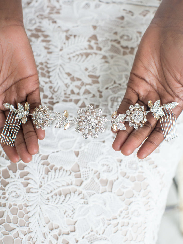 Bridal Hair Comb Pearls Crystals, Wedding Crystal Hair Swag, Wedding Hair Vine, Crystal Pearl Hair Comb, Wedding Headpiece - wire, crystal, rhinestones, base metal parts, crystal pearls