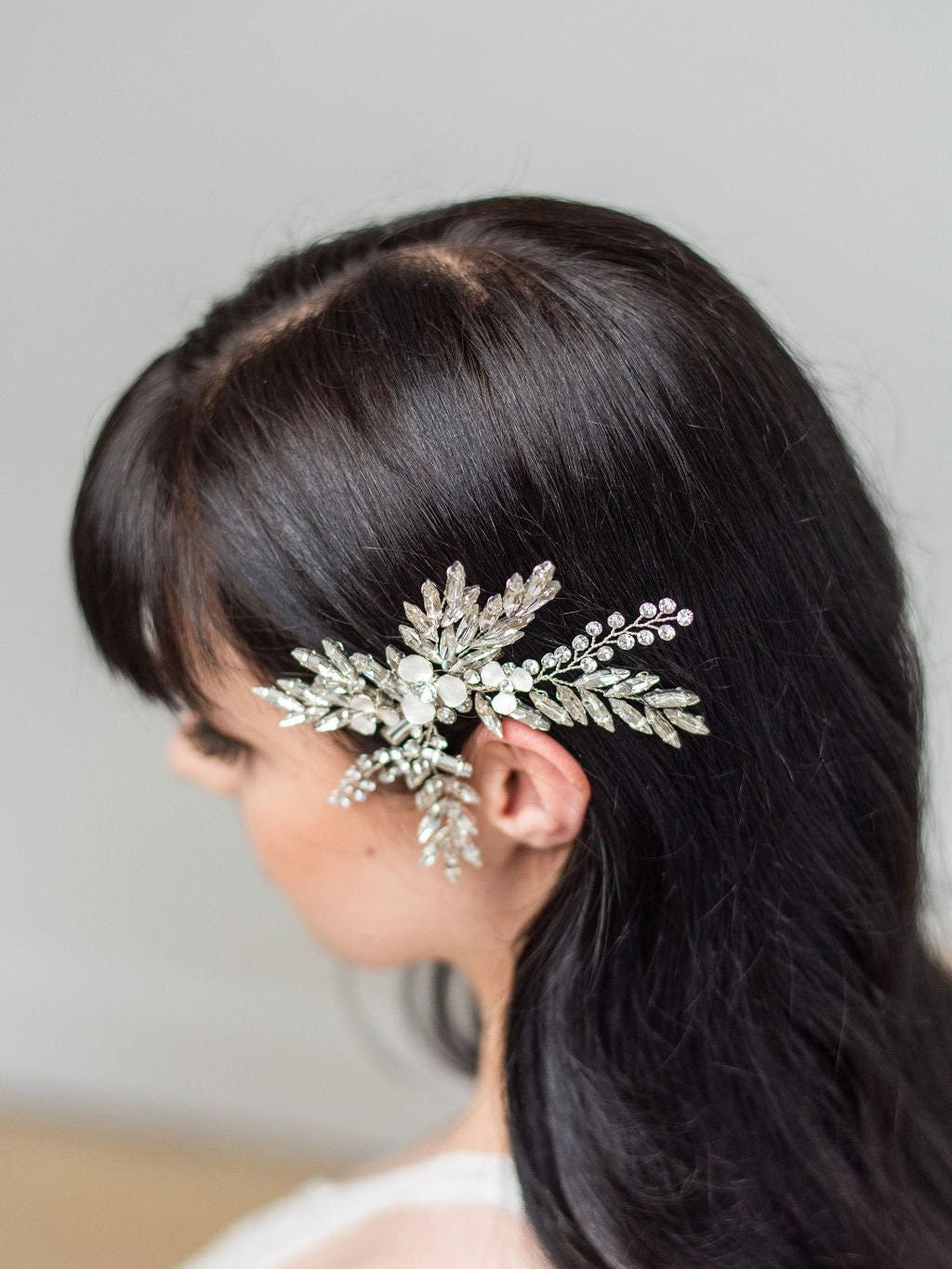 Wedding Earring Hair Clip Set, Floral Crystal Crystal hair Clip and Matching Earring Set, Floral Hoop Wedding Earrings - alligator clip, wire, rhinestones, metal flowers, ear hooks