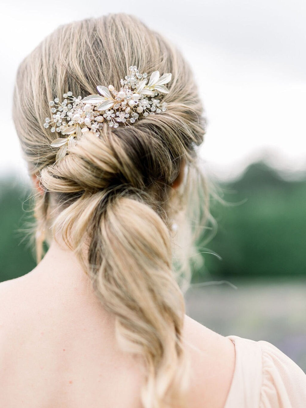 Gold Bridal Hair Comb with Crystals and Pearls, Silver Floral Wedding Hair Comb, Freshwater Pearl Crystal Hair Comb - metal comb, wire, clear crystals, freshwater pearls, seed beads, metal leaves