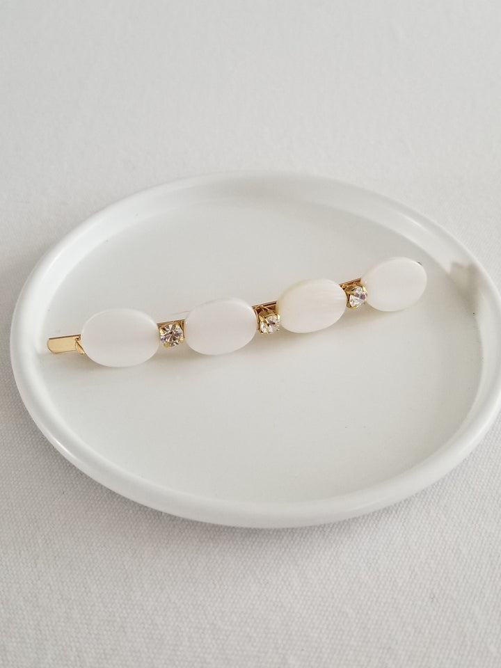 Mother of Pearl Wedding Hair Clip, Rhinestone Bridal Bobby Pin, Bridal Crystal Pearl Hair Slide - rhinestones, bobby pin, wire, mother of pearl beads