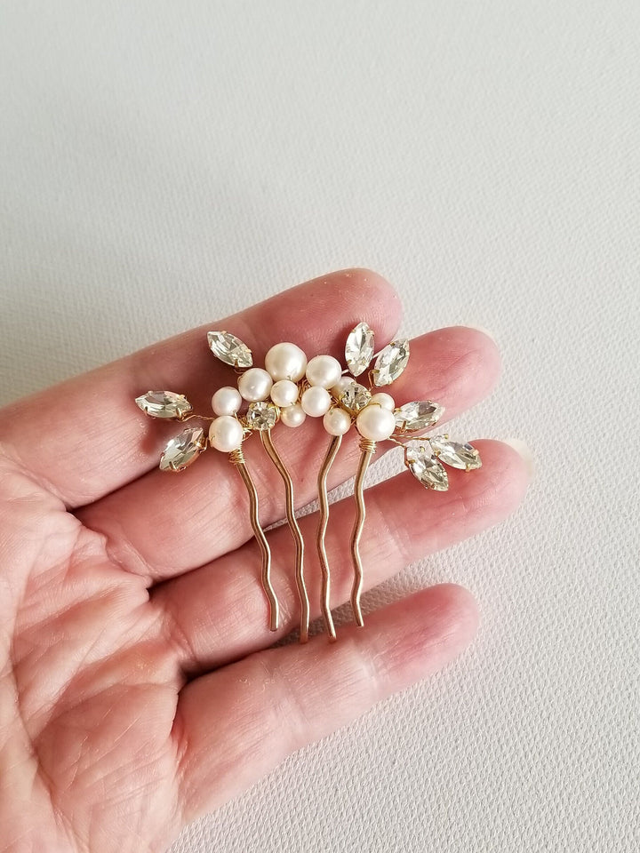 Freshwater Pearl Wedding Hair Comb, Small Pearl Crystal Bridal Hair Comb, Pearl Hair Comb for Bride - freshwater pearls, crystal rhinestones, wire, metal comb