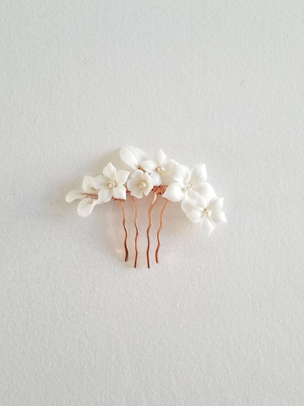 Bridal Hair Comb Porcelain Flowers, Small Floral Wedding Hair Comb, Clay Flower Bridal Hair Comb - Porcelain Flowers, Freshwater Pearls, Metal Comb, Wire, Seed Beads