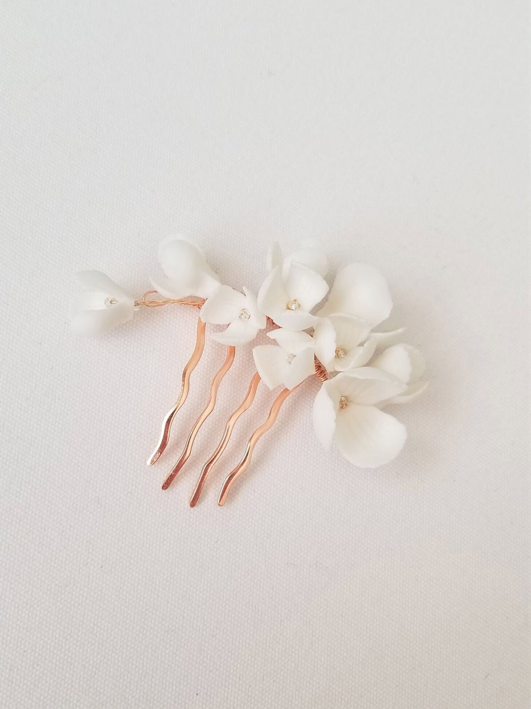 Porcelain Flower Bridal Hair Comb, Floral Wedding Hair Comb, White Clay Flower Hair Accessory For Bride - porcelain flowers, sead beads, wire, metal comb