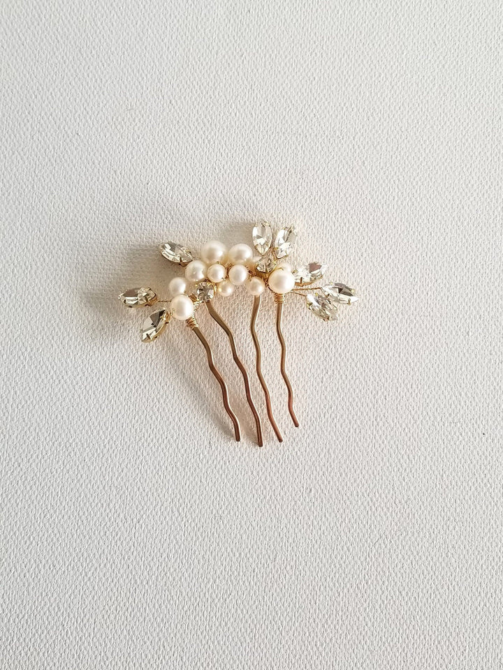 Freshwater Pearl Wedding Hair Comb, Small Pearl Crystal Bridal Hair Comb, Pearl Hair Comb for Bride - freshwater pearls, crystal rhinestones, wire, metal comb