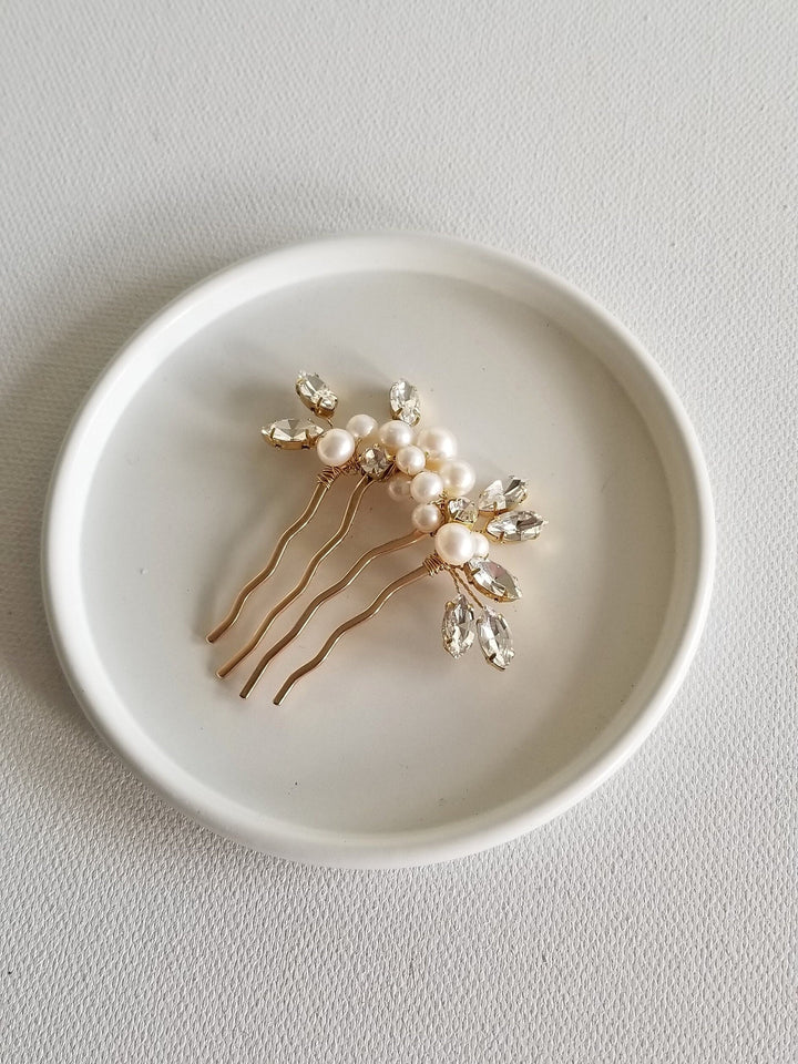 Freshwater Pearl Wedding Hair Comb, Small Pearl Crystal Bridal Hair Comb, Pearl Hair Comb for Bride - freshwater pearls, crystal rhinestones, wire, metal comb