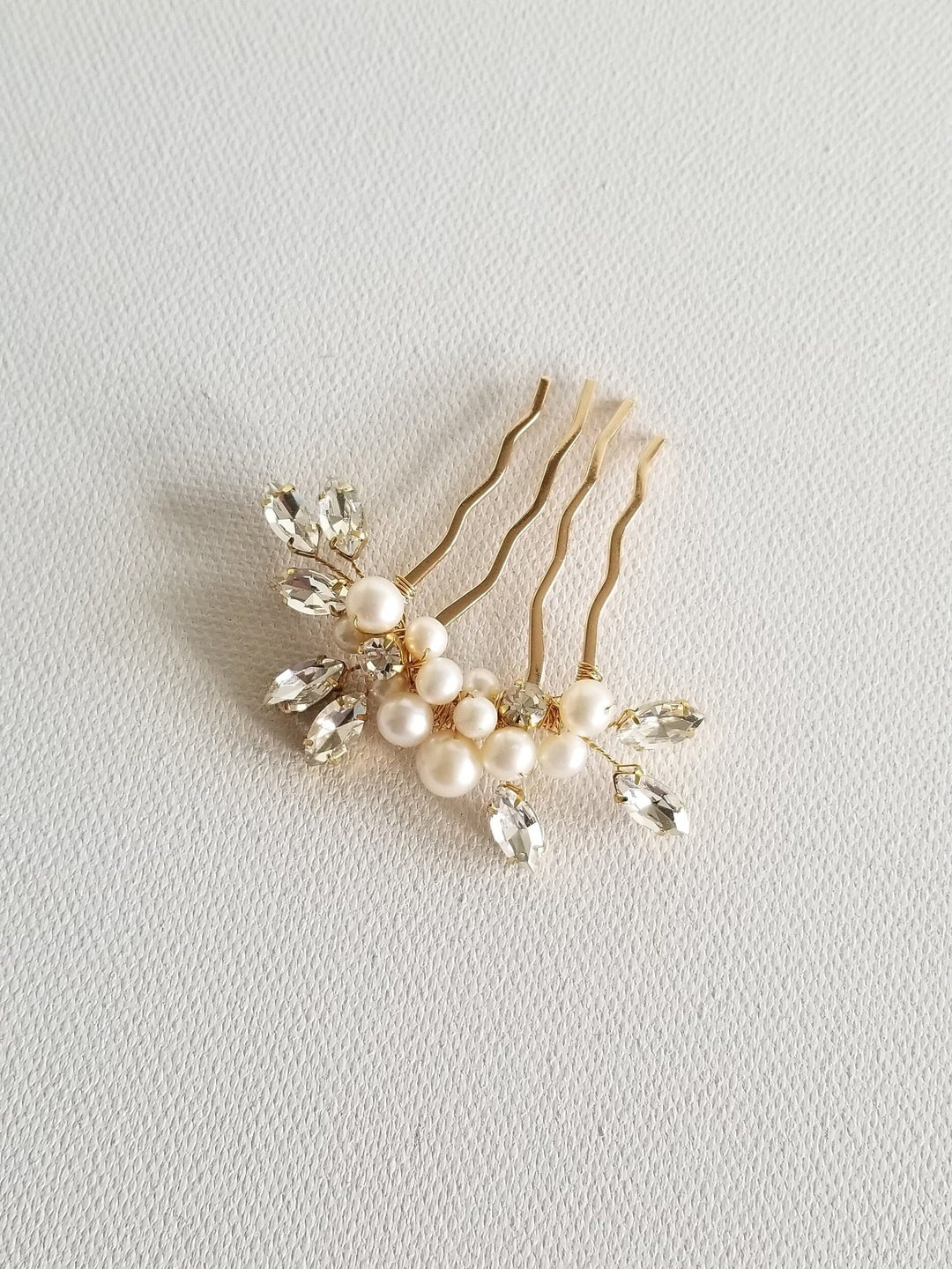 Freshwater Pearl Wedding Hair Comb, Small Pearl Crystal Bridal Hair Comb, Pearl Hair Comb for Bride - freshwater pearls, crystal rhinestones, wire, metal comb