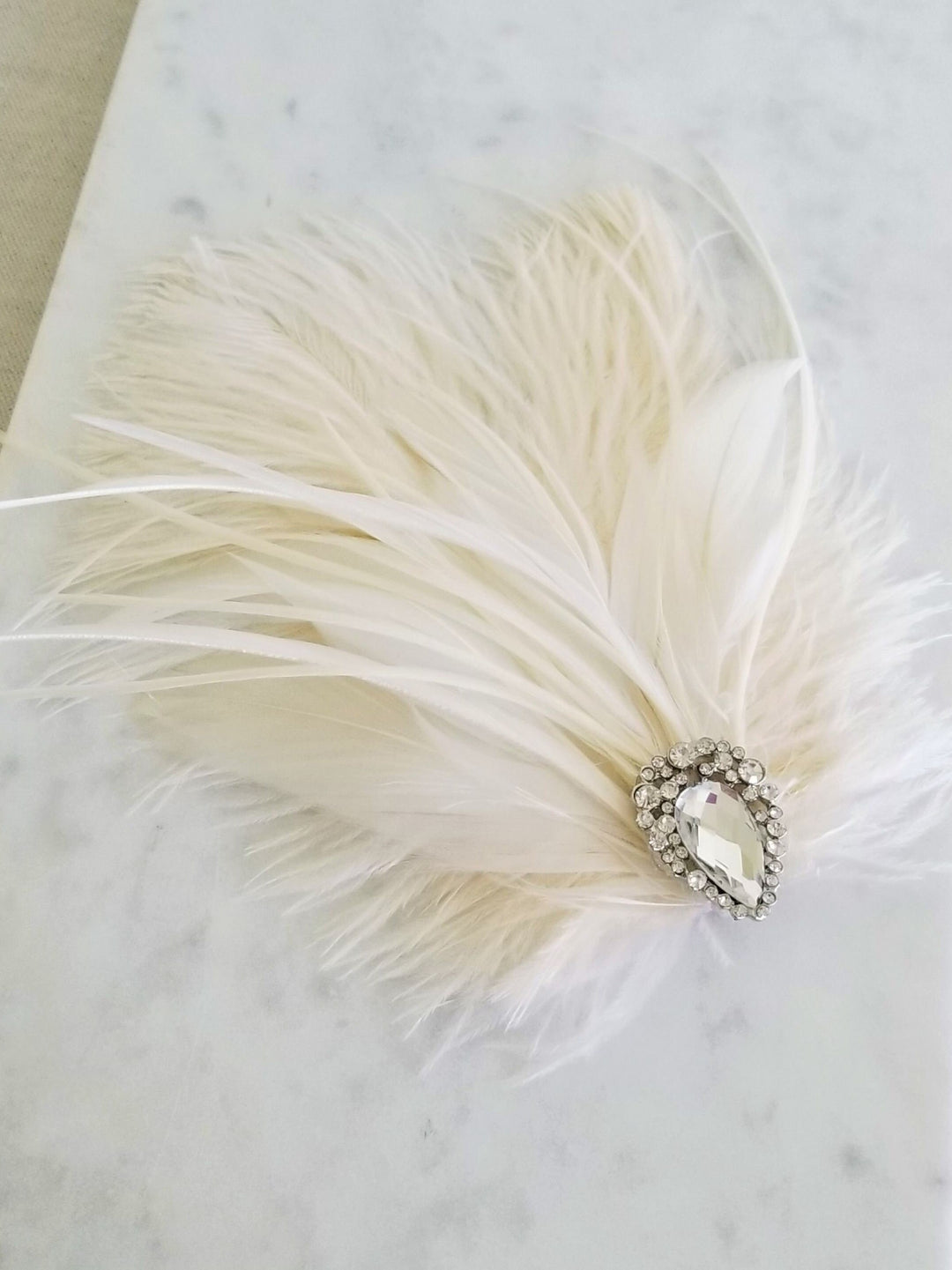 Feather Headpiece For Bride, Feather Crystal Wedding Hair Accessory, Feather Facinator Hair Clip for Wedding - feathers, felt, metal alligator clip, crystal jewel