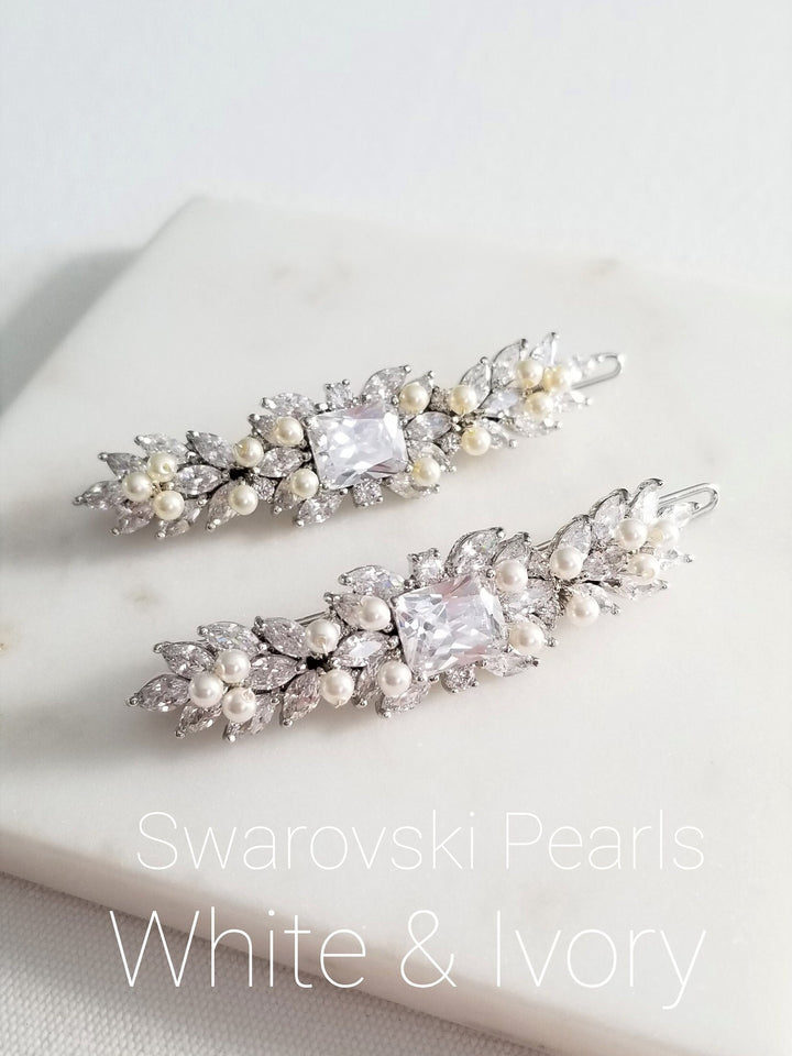 Wedding Pearl Hair Clip, Wedding Hair Accessory, CZ Pearl Bridal Hair Clip, Crystal Hair Clip, Wedding Headpiece - freshwater pearls, silver toned components, wire, cubic zirconias, faux pearls