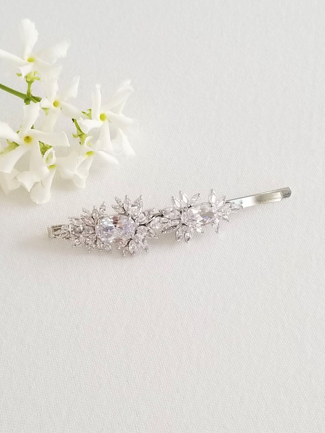 Wedding Hair Clip, Wedding Hair Accessory, CZ Bridal Hair Clip, Crystal Hair Pin, CZ Wedding Bobby Pin - silver toned components, wire, cubic zirconias, hair clip