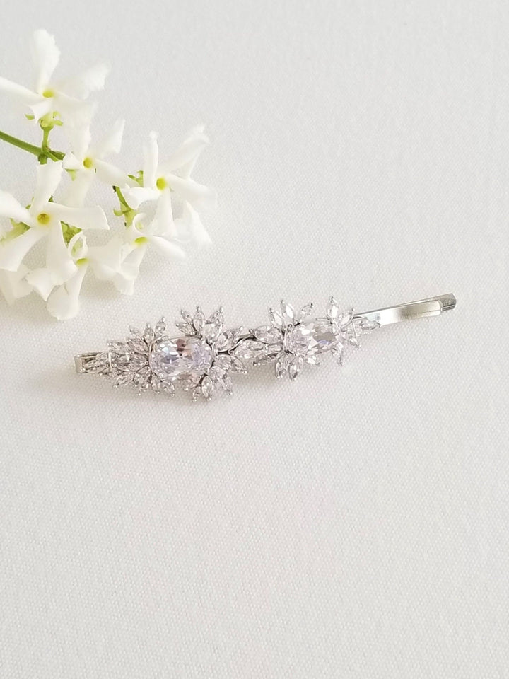 Wedding Hair Clip, Wedding Hair Accessory, CZ Bridal Hair Clip, Crystal Hair Pin, CZ Wedding Bobby Pin - silver toned components, wire, cubic zirconias, hair clip