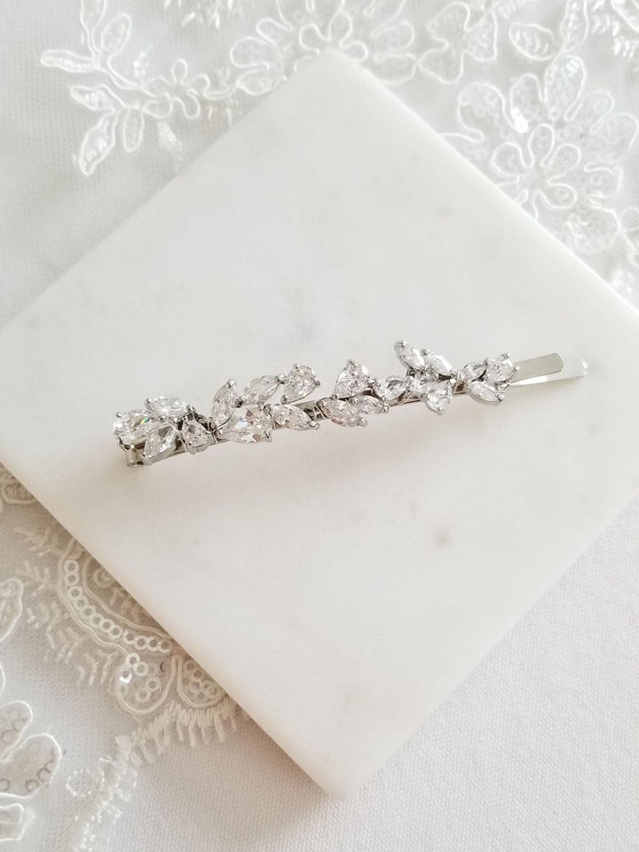 Wedding Hair Clip, Wedding Hair Accessory, CZ Bridal Hair Clip, Crystal Hair Pin, CZ Wedding Bobby Pin - cubic zircons, silver toned components, wire