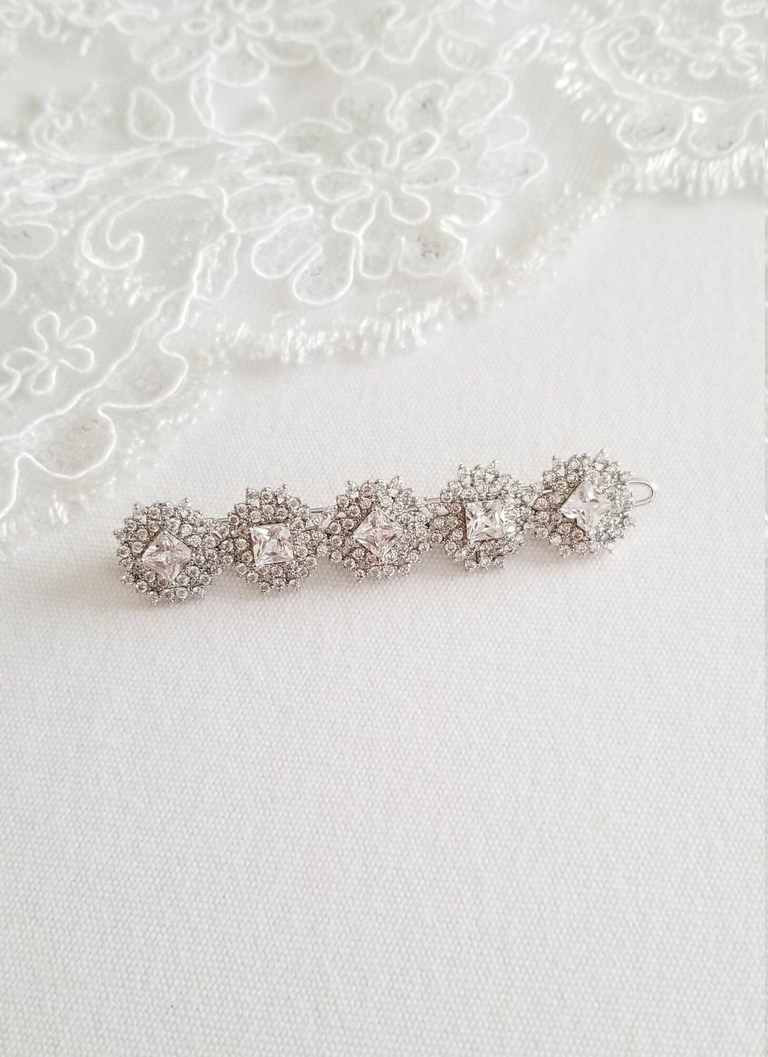 Wedding Hair Clip Pearl, Wedding Hair Barrette, Cubic Zirconia Pearl Bridal Hair Clip, Small Hair Accessory for Bride, Wedding CZ Clip - freshwater pearls, silver toned components, wire, cubic zirconias