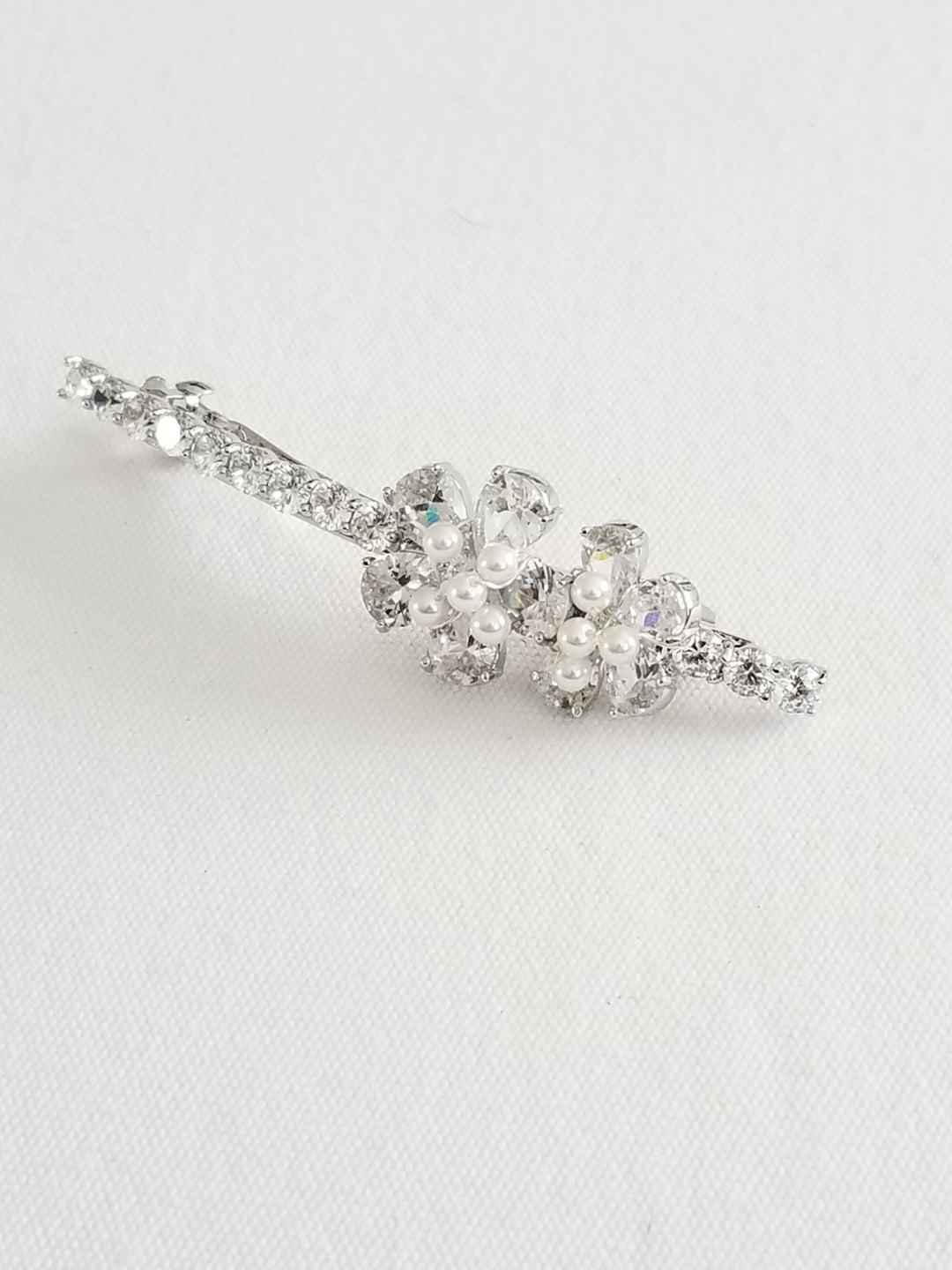 Bridal Hair Clip With Cubic Zirconias And Tiny Pearls, Barrette Style Side Hair Clip For The Bride - cubic zirconias, shell pearls, wire, french clip