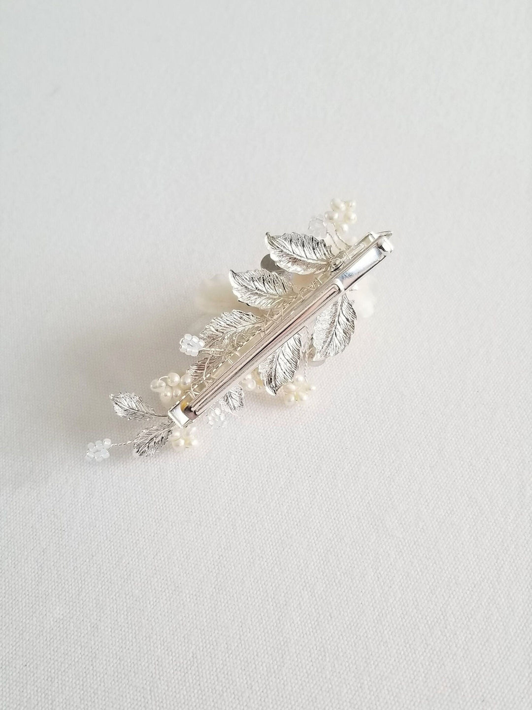 Wedding Hair Clip, Floral Bridal hair Clip, Clay Flower Clip For Bride, Boho Bridal Hair Accessory - metal hoops, wire, ear wires, cubic zirconia, seed beads, polymer clay flowers, metal leaves, metal alligator clip, freshwater pearls