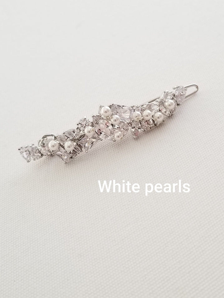 Wedding Hair Clip, Bridal Hair Clip, Pearl & CZ Bridal Clip, Pearl Wedding Clip, CZ Pearl Bridal Hair Clip - silver toned components, wire, Swarovski pearls, cubic zirconias, clip