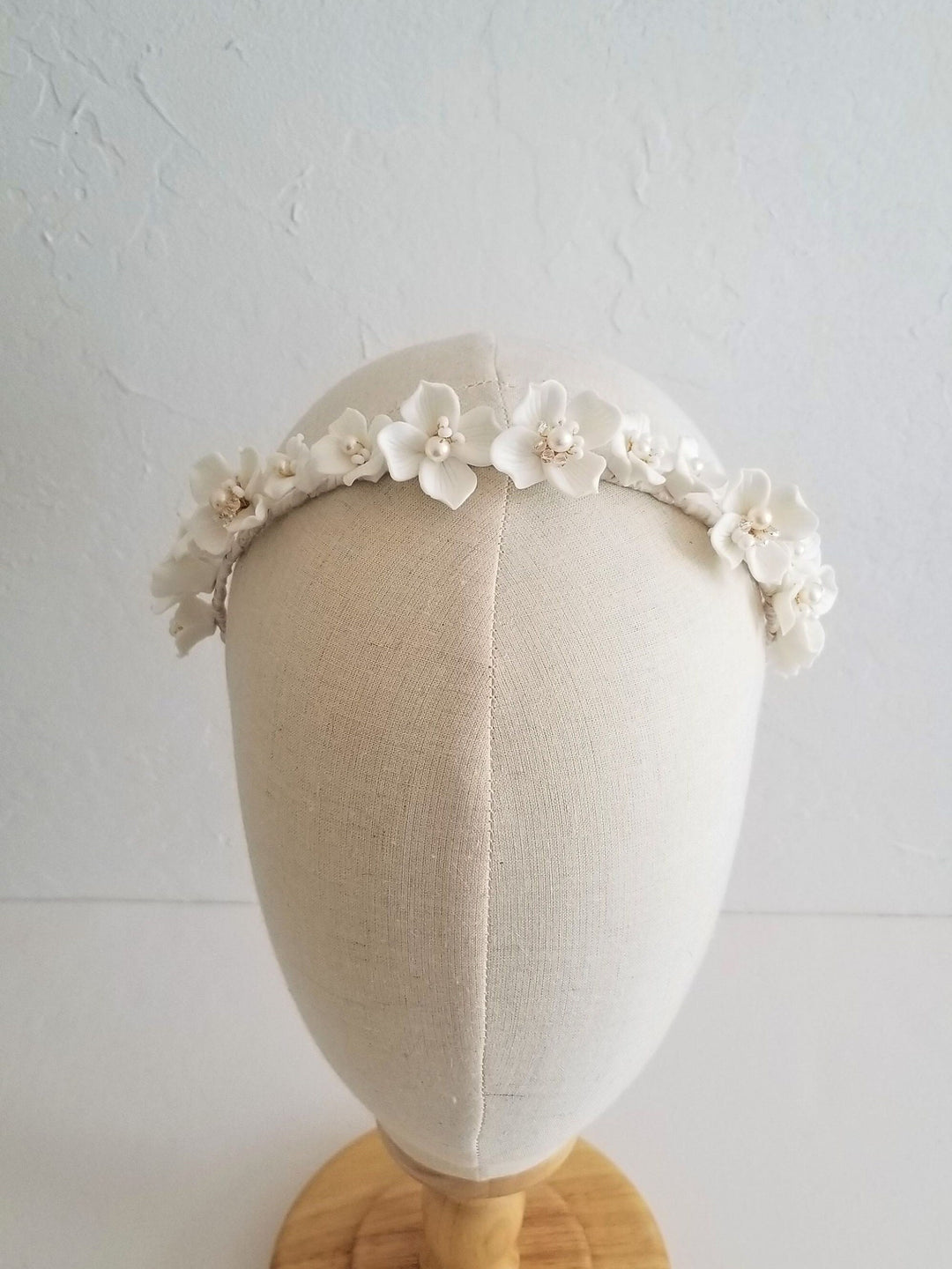 Porcelain Flower Bridal Headband, Floral Wedding Headpiece For Bride, Pearl Flower Bridal Hair Accessory - porcelain flowers, metal head band, freshwater pearls, seed beads, crystals, pure silk ribbon, wire