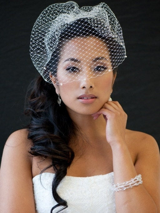 Bridal Birdcage Veil, Wedding Birdcage veil, Birdcage Veil Embellished with Pearls, Bridal Veil, Wedding Veil - metal comb, veil netting, Austrian faux pearls