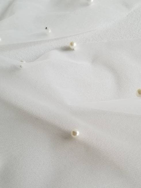 Pearl Veil for Bride, Scarve with Pearls for Wedding, Short Pearl Veil, Off-White Short Bridal Veil - veil netting, imitation pearls