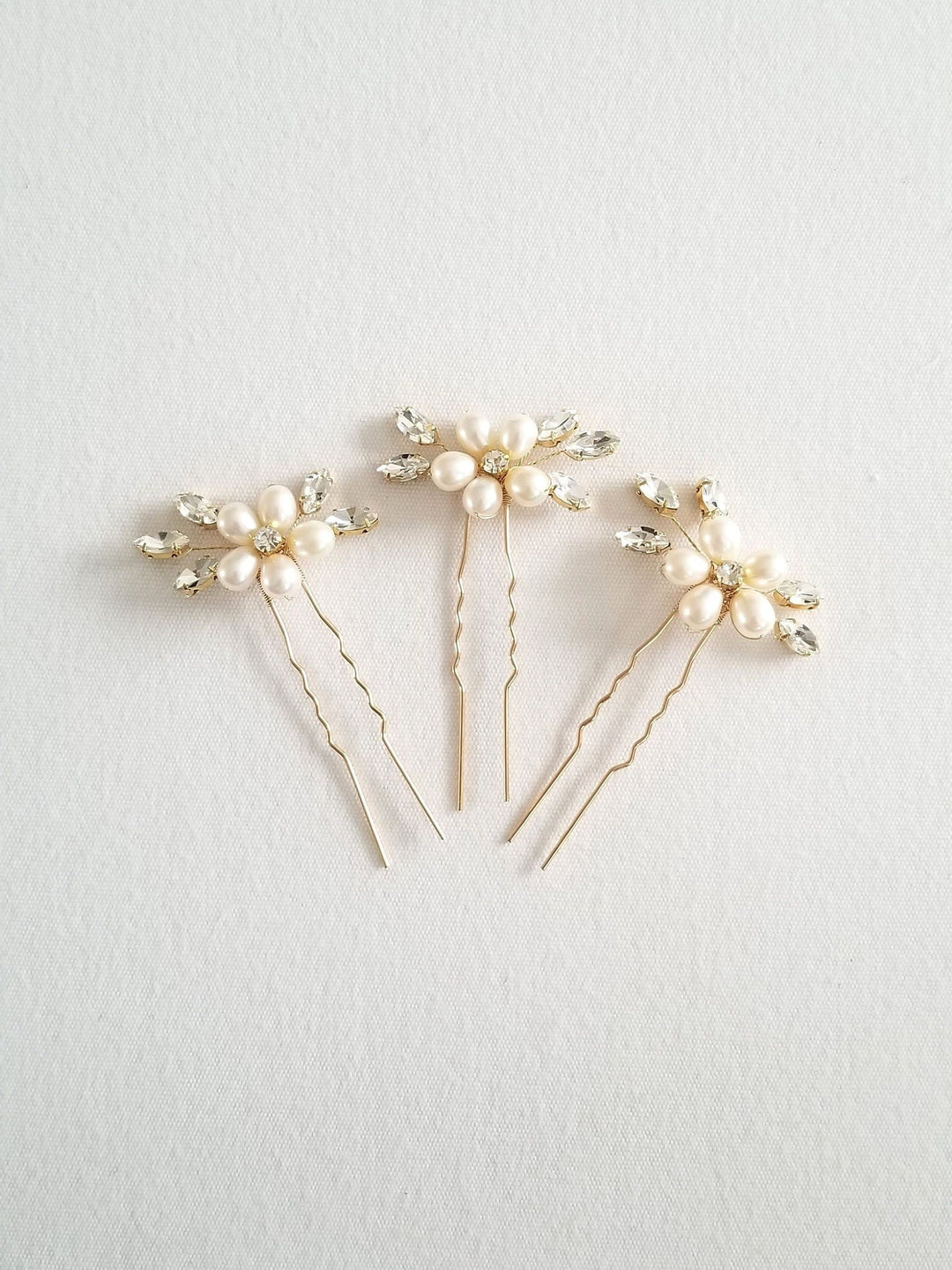 Freshwater Pearl Wedding Hair Pins, Crystal Bridal Hair Pins, Real Pearl Bridal Hair U pins, Pearl Crystal Wedding Hair Jewelry - freshwater pearls, crystal navettes in settings, wire, U pins