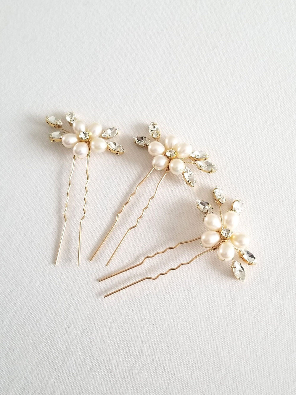 Freshwater Pearl Wedding Hair Pins, Crystal Bridal Hair Pins, Real Pearl Bridal Hair U pins, Pearl Crystal Wedding Hair Jewelry - freshwater pearls, crystal navettes in settings, wire, U pins