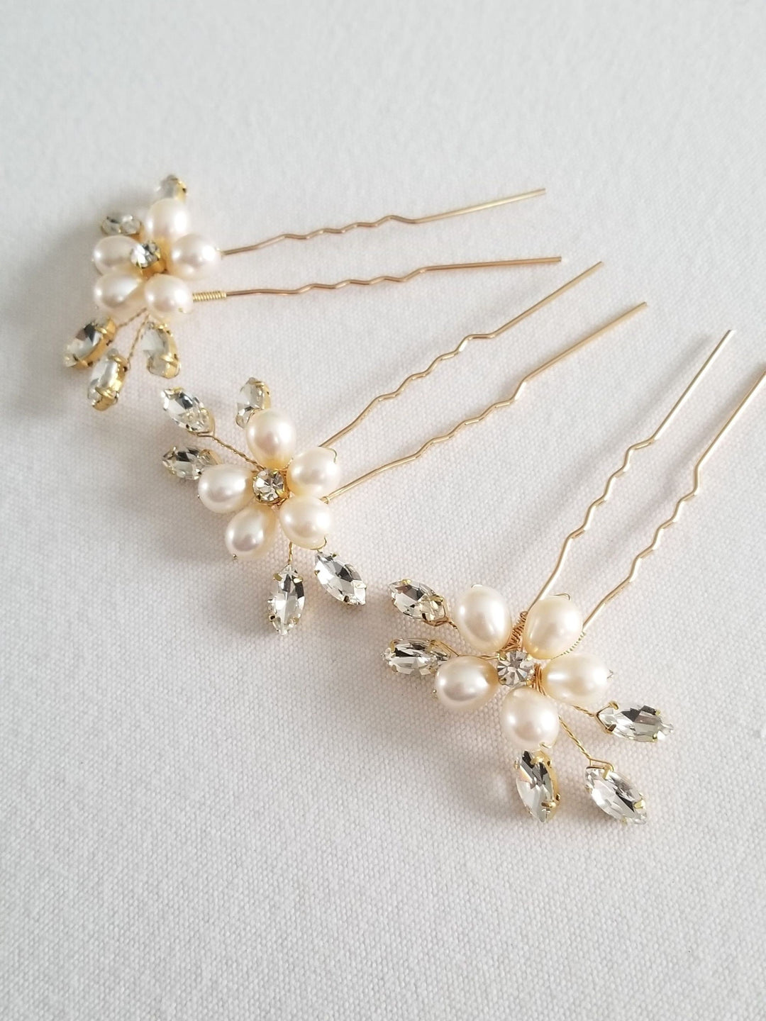 Freshwater Pearl Wedding Hair Pins, Crystal Bridal Hair Pins, Real Pearl Bridal Hair U pins, Pearl Crystal Wedding Hair Jewelry - freshwater pearls, crystal navettes in settings, wire, U pins