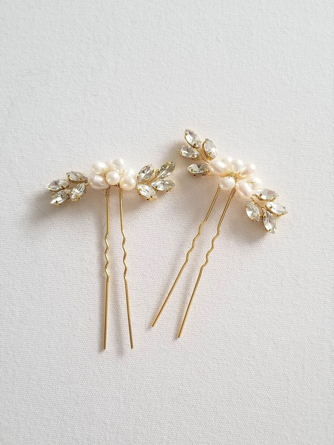 Pearl Wedding Hair Pins, Crystal Bridal Hair Pins, Freshwater Pearl Bridal Hair pins, Pearl Crystal Wedding Hair Pins - freshwater pearls, crystal navettes in settings, wire, U pins