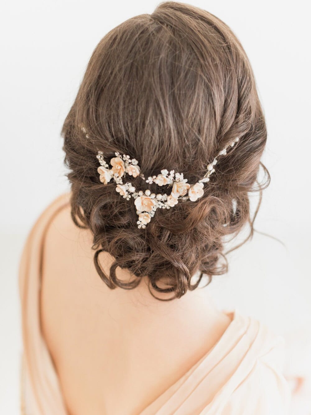 Wedding Floral Hair Vine, Bridal Headpiece, Bridal Hairpiece, Wedding Hair Swag, Champagne Flower Bridal Headpiece, Wedding Hair Pins - wire, crystal rhinestones, crystals, freshwater pearls, seed beads, hair pins, porcelain flowers, metal combs