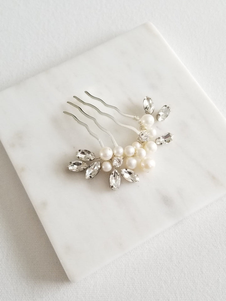 Freshwater Pearl Wedding Hair Comb, Small Pearl Crystal Bridal Hair Comb, Pearl Hair Comb for Bride - freshwater pearls, crystal rhinestones, wire, metal comb