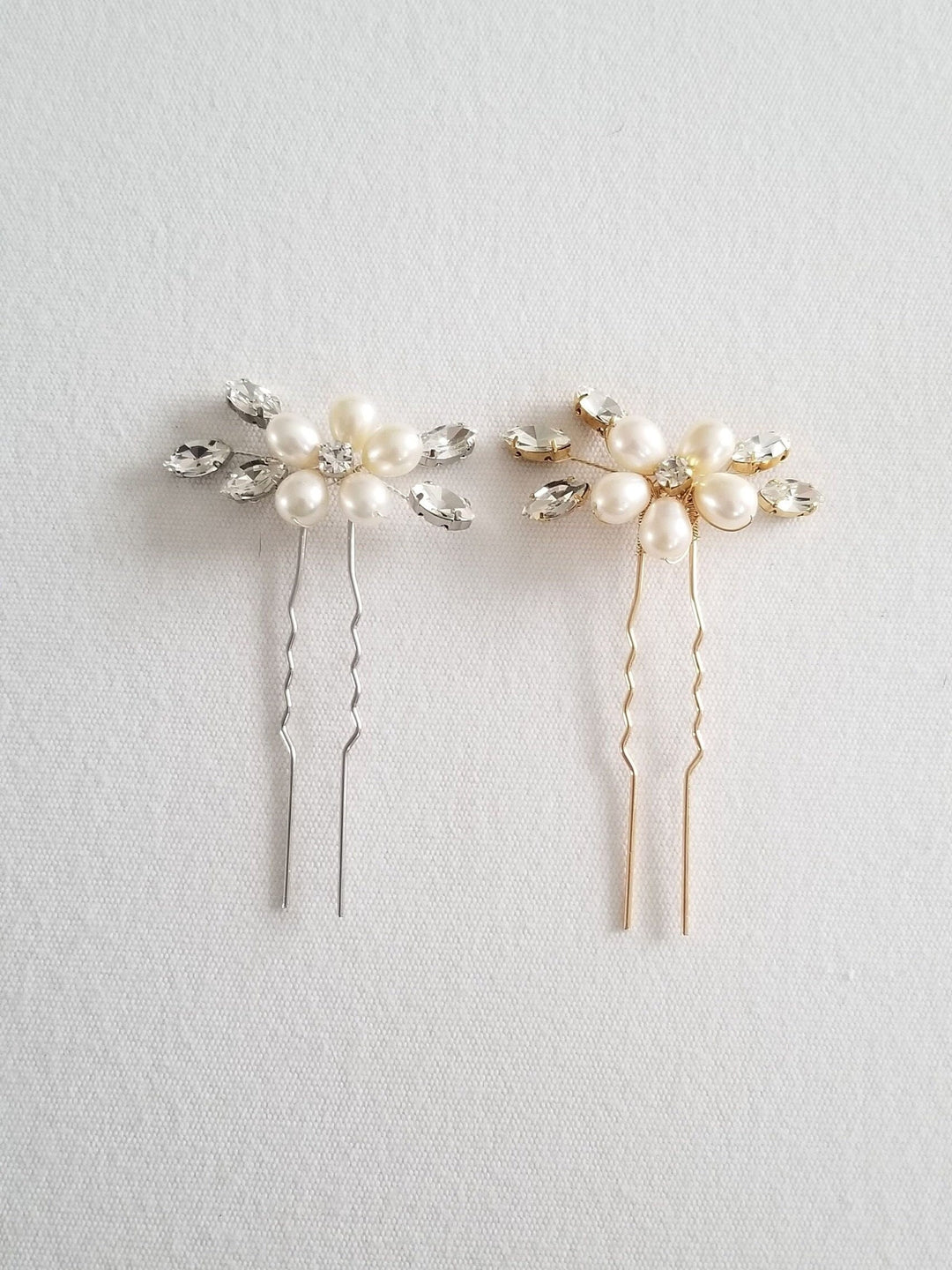 Freshwater Pearl Wedding Hair Pins, Crystal Bridal Hair Pins, Real Pearl Bridal Hair U pins, Pearl Crystal Wedding Hair Jewelry - freshwater pearls, crystal navettes in settings, wire, U pins