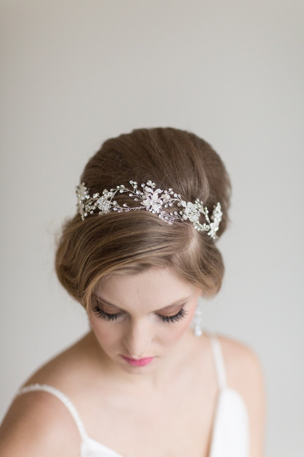 Pearl Crystal Wedding Hair Vine, Floral Bridal Headpiece, Bridal Hairpiece, Beaded Wedding Headband, Wedding Hairpiece - wire, crystal rhinestones, double sided ribbon, faux pearls, crystals