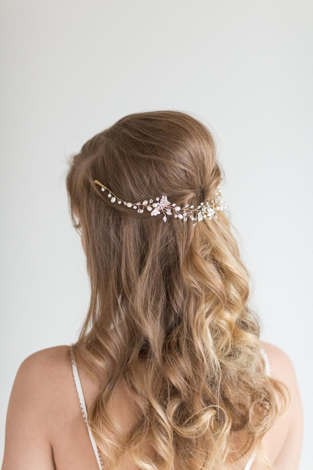 Wedding Hair Vine , Bridal Headpiece, Bridal Pearl Hair Swag, Gold Crystal Hair Vine, Silver Crystal Hair Vine, Wedding Hairpiece - wire, crystal rhinestones, freshwater pearls, metal leaves, wire combs, seed beads