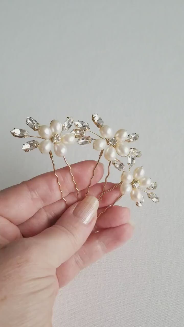 Freshwater Pearl Wedding Hair Pins, Crystal Bridal Hair Pins