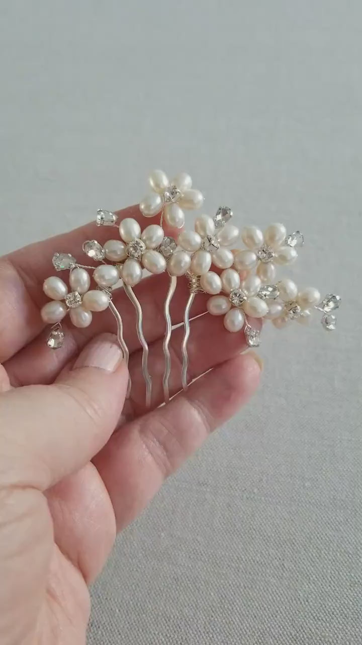 Freshwater Pearl Wedding Hair Comb, Small Pearl Crystal Bridal Hair Comb